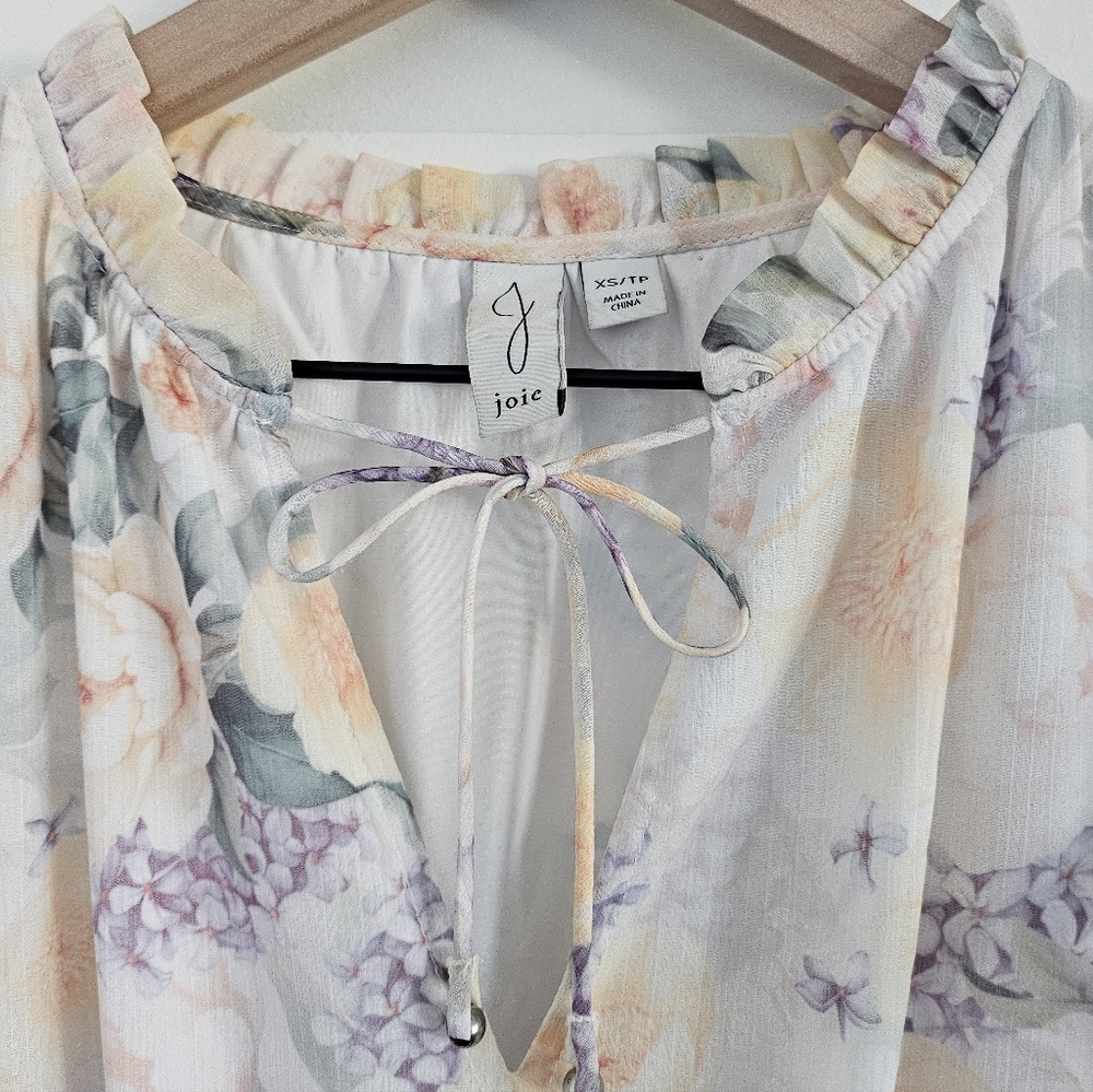 Joie Floral Ombré Maxi Dress XS Boho Tiered Chiffon Tie Neck Lined - Picture 5 of 16